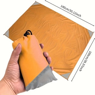 1M*1.4M/39.3inch*55.1inch Orange & Moisture-Proof Heavy-Duty Portable Outdoor Beach Camping Mat - -Season Foldable Picnic Blanket with Plaid Pattern (Grey ccent), Lightweight Polyester