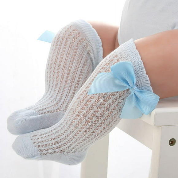 Chaussettes d'Été pour Bébé, Tout-Petit, Mignonnes, Grand Nœud, Chaussettes Hauteur Genou, Mather, Enfants, Garçons, Filles, Nouveau-Né, Chaussettes de Sol en Coton, Accessoire pour Bébé, Bleu-1 0-1 Ans (S)