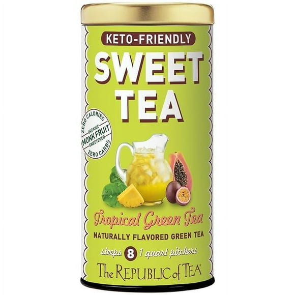 The Republic of Tea  Keto-Friendly Sweet Iced Tropical Green Tea, 8 Large Quart-Sized Iced Tea Pouches, Naturally Caffeinated