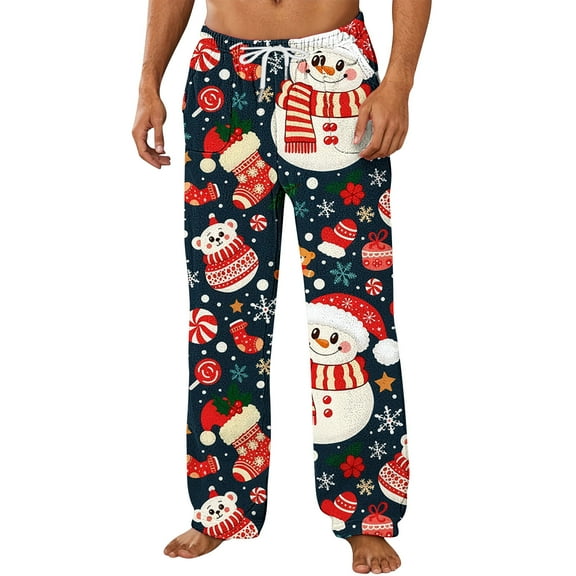 Christmas Lounge Pants for Men Vacation Ugly Graphic Pajama Bottoms Xmas Relaxed Fit Drawstring Pajamas Pants