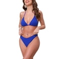 thumbnail image 4 of INSPIRE CHIC Women's Waffle Knit Textured Halter Bikini Sets 2 Piece Double Tie Top Triangle Bottom with Seashell Waist Rope Swimwear Suits Medium Royal Blue, 4 of 5