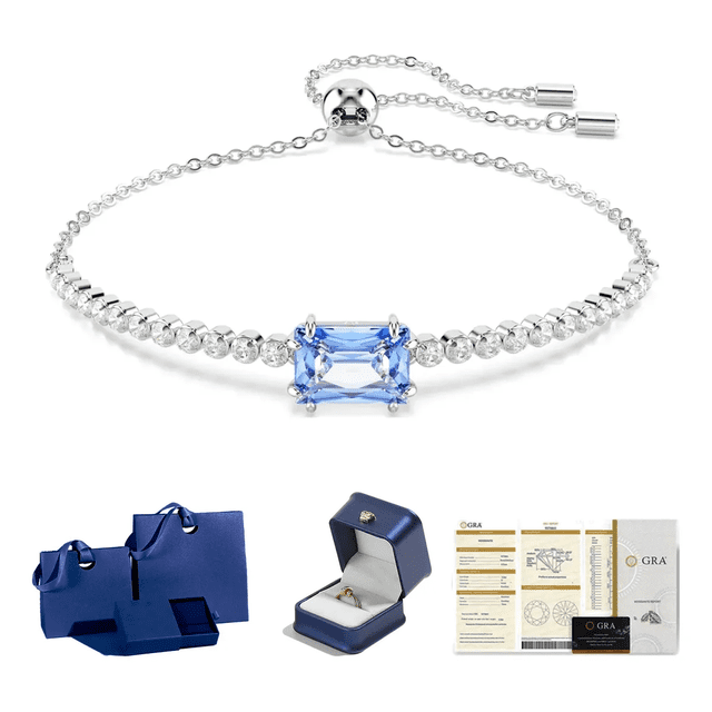Pulsera Plata 925 Con Zafiro Cuadrado Y Diamantes Elegancia Xtellar azul
