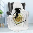 thumbnail image 4 of Youth Soft Flannel Fleece Throw Blanket, Black Silhouette of a Skater Man on Hand Drawn Style Spiral Hobby Activity, Cozy Plush for Indoor and Outdoor Use, 50" x 70", Orange Green Black, by Ambesonne, 4 of 5