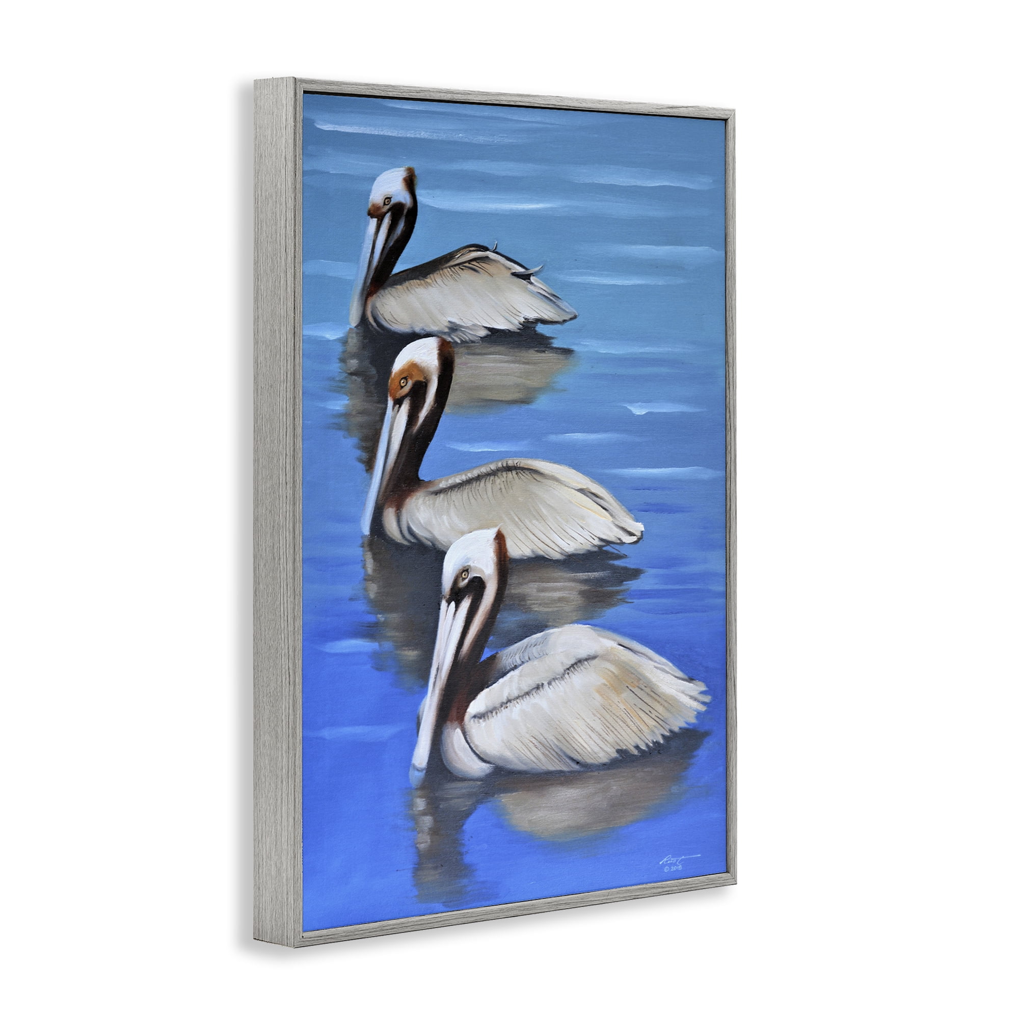 Stupell Industries Pelican Trio Drifting Animals & Insects Painting Gray Framed Art Print Wall Art, 16 x 24