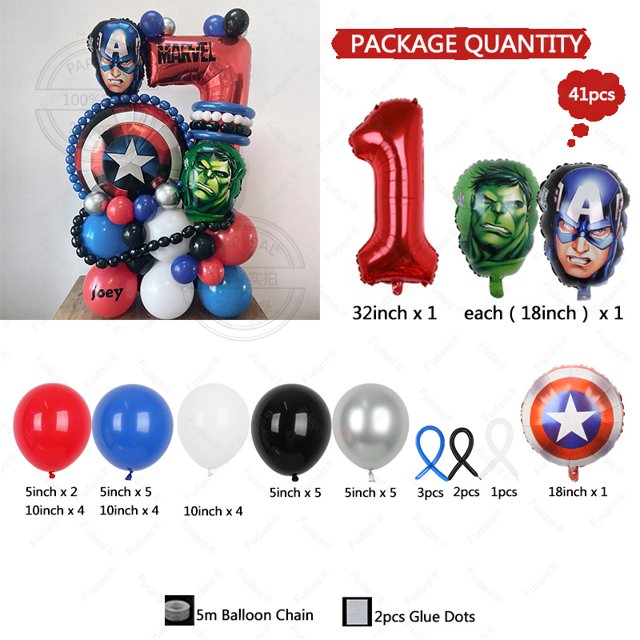 41 piezas de globos de cumpleaños de Los Vengadores, juego de fiesta con temática de anime de dibujos animados, decoraciones de globos para niños, arreglo de escena de pared de fondo