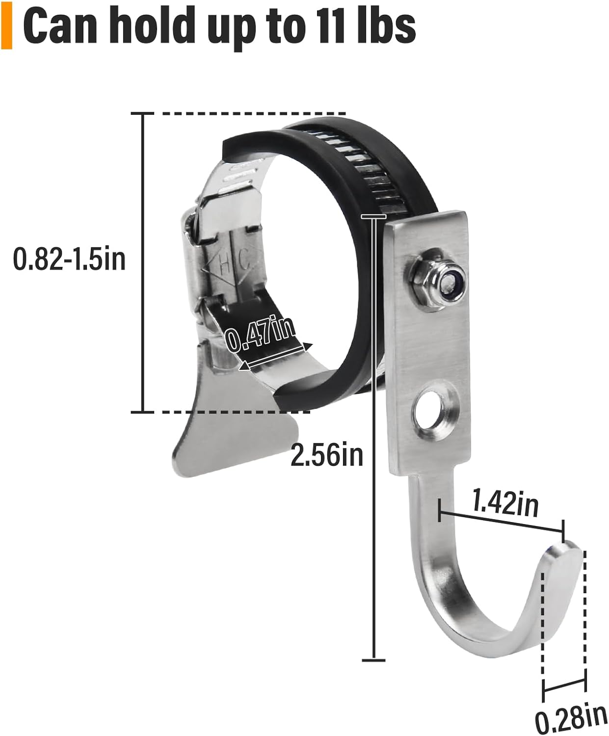 FRKSMD-Tube Rod Hooks,Stainless Steel Adjustable J Hook, for 0.83"-1.5" in (21-38mm) Inner Dia Adjustable Rod,Bathroom Wardrobe Pipe Hanger,Large Square Hooks (2 Pack)