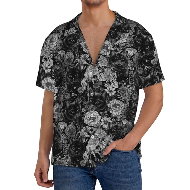 Fotbe Black Cats In A Garden Camisa Estampada de Manga Corta para Hombre, Casual de Verano, Estilo Playero, Sin Arrugas-3X-Large