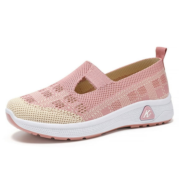 NOKIO Walking Shoes Women Breathe Mesh Slip On Sneakers Women Comfortable Lightweight Shoes Womens Ethnic Casual Shoes Summer Fashion Hollow Breathable Flat Soft Sole Casual Shoes