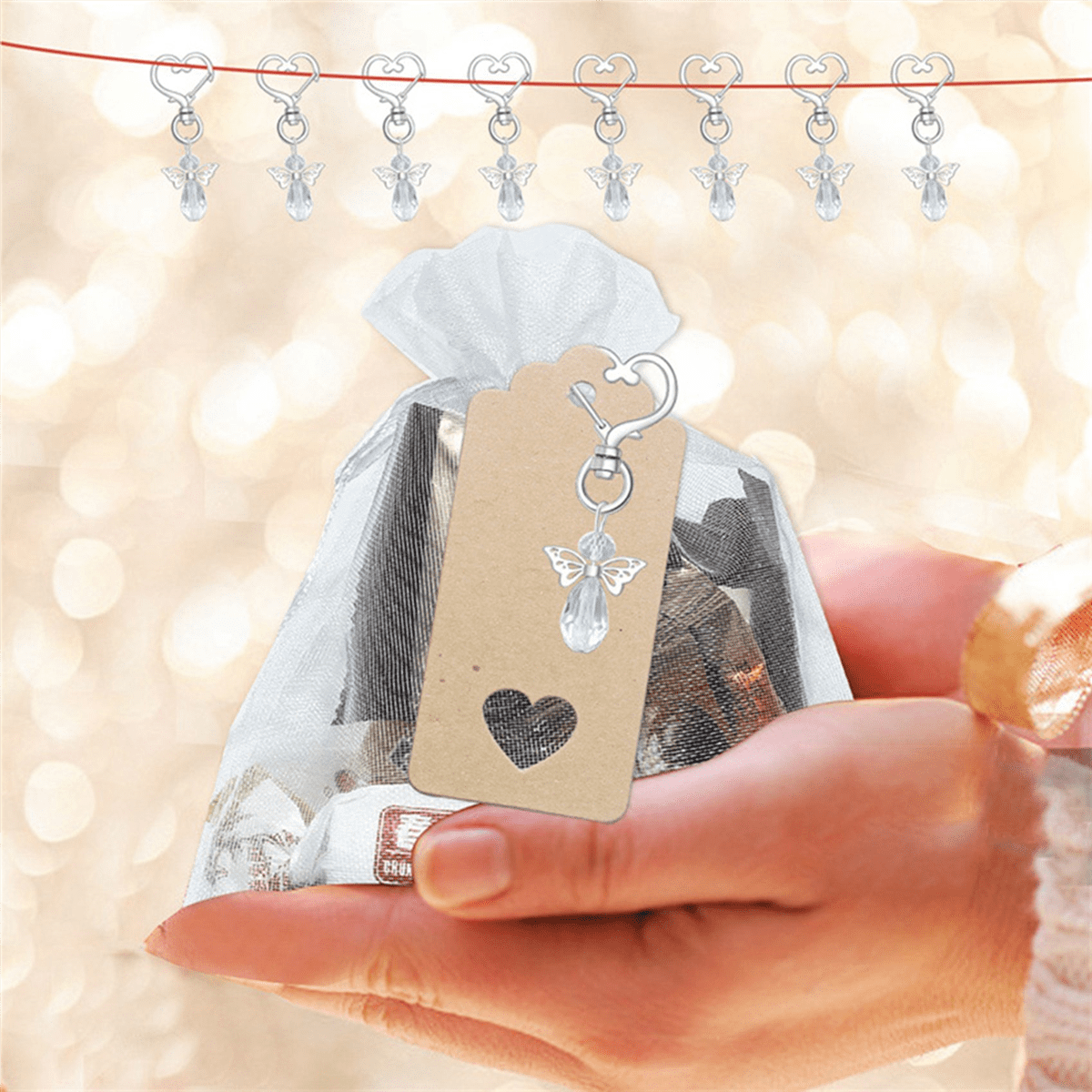 120 Pcs Angel Keychain Souvenir Wedding Gifts Baby Shower Favor Gifts Set with Tag Drawstring Candy Bag