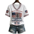 thumbnail image 3 of Women's 9/11 25th Anniversary V Neck Shirt Never Forget 911 American Flag Graphic Tee Short Sleeve Patriotic Memorial Tops, 3 of 6