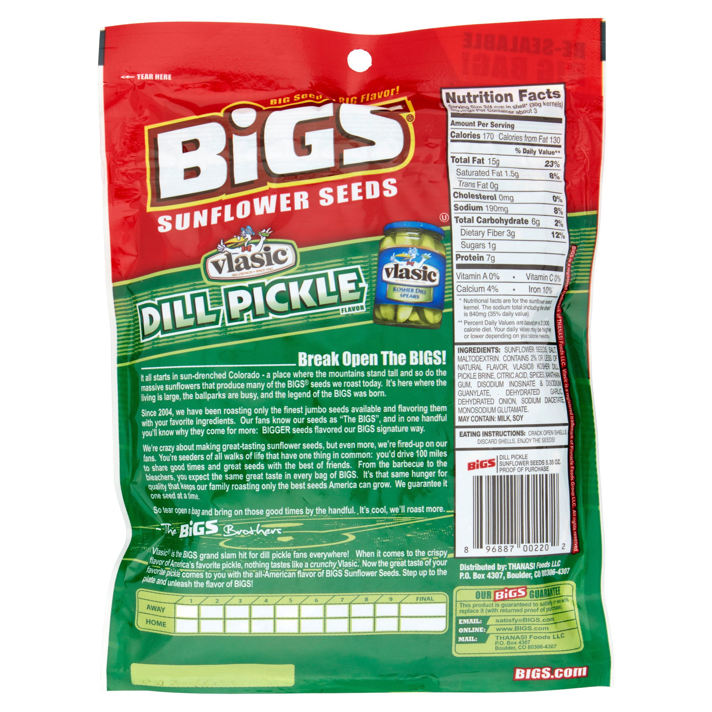 Bigs Vlasic Dill Pickle Flavor Sunflower Seeds, 5.35 oz, 8 pack