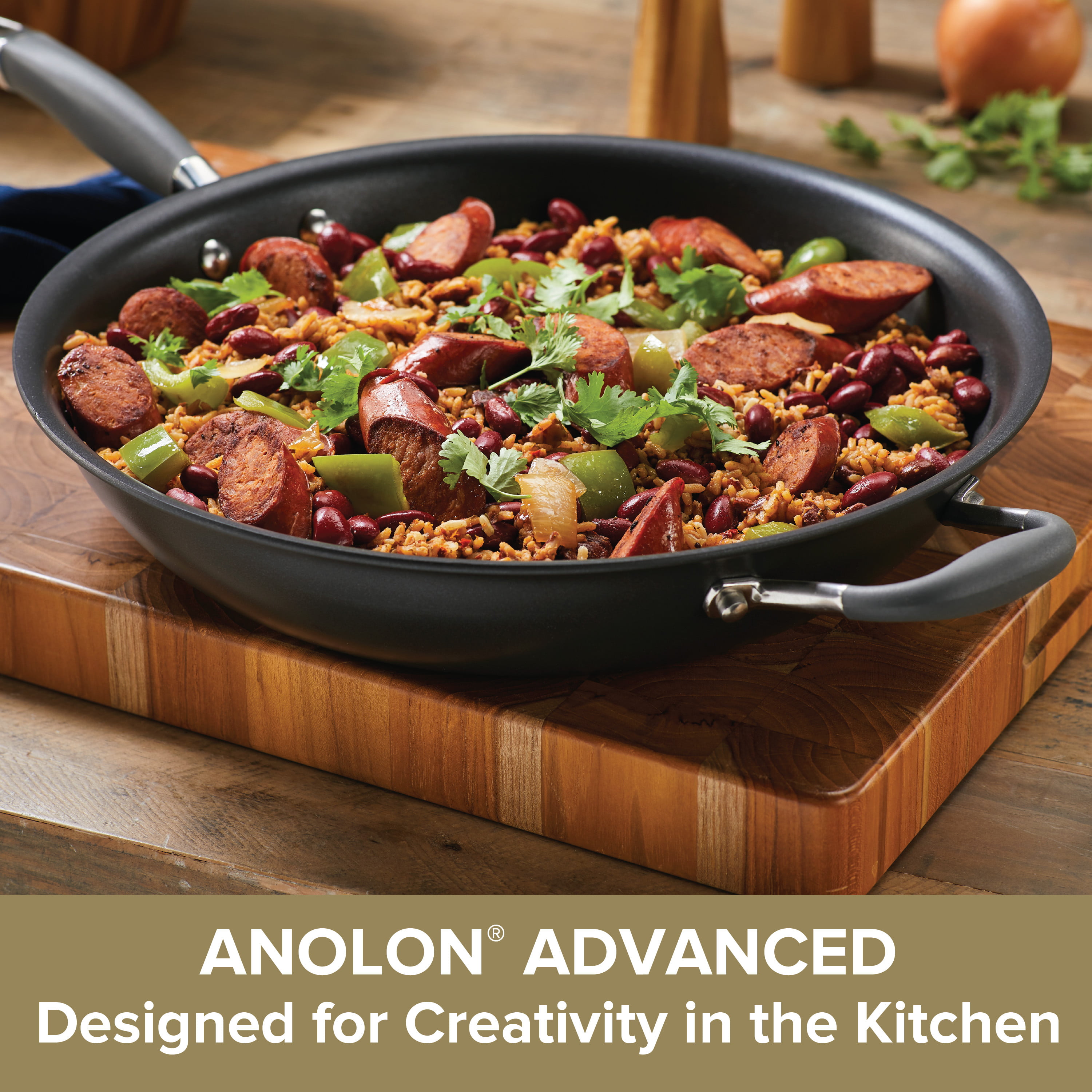 Anolon Advanced Home Hard-Anodized Nonstick Wok with Side Handles and Lid,  14-Inch