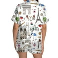 thumbnail image 4 of Bibifish Womens Pajama Sets Paris Themed Short Sleeve Sleepwear Sets Graphic Printed Button Down Top With Shorts 2 Piece Romantic Casual Nightwear Sets, 4 of 5