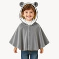 thumbnail image 2 of Fewfanhot Kids Cute BearEar Fleece Hooded Poncho, Button Front Warm Kids Cape Wrap for Daily Outdoor, 2 of 6