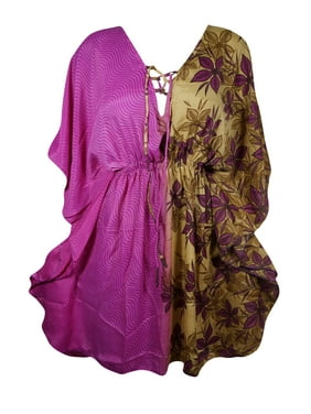 Mogul Women Double Shade CAFTAN Recycle Sari Resort Wear Kaftan Dresses 2XL