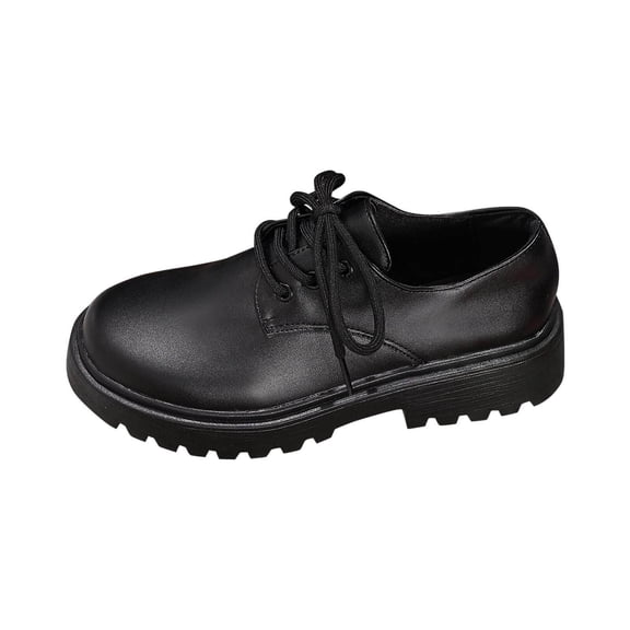 Gpaecead Women's British Style Lace Up Chunky Heel Loafers Round Closed Toe Faux Leather Non Slip Comfort Casual Shoes, Black