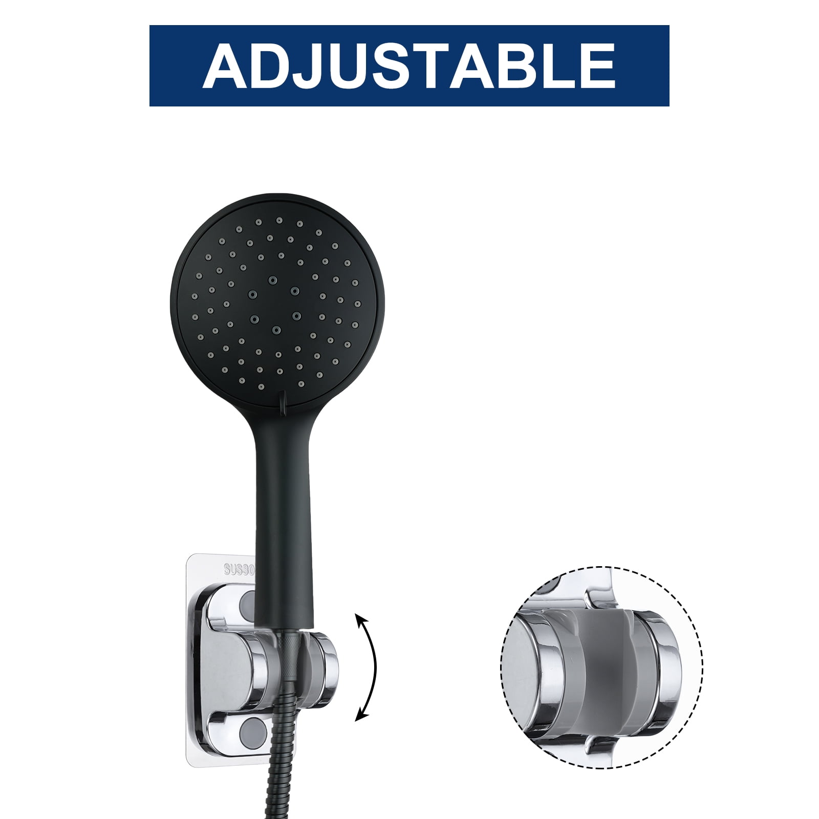 Unique Bargains Handheld Shower Head Strong Adhesive Adjustable Wall Mount Silver 2Pcs