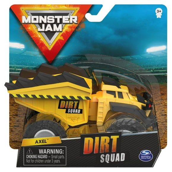 Monster Jam, Official Axel Dirt Squad Dump Truck Monster Truck with Moving Parts, 1:64 Scale Die-Cast Vehicle