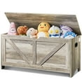 thumbnail image 3 of KFFKFF Children's Wooden Storage Chest, Flip-Top Lid with Safety Hinge, Large Bench for Toys, 38.98 x 15.55 x 18.9", Ideal for Playroom, Bedroom, Living Room, Entryway - Gray, 3 of 9