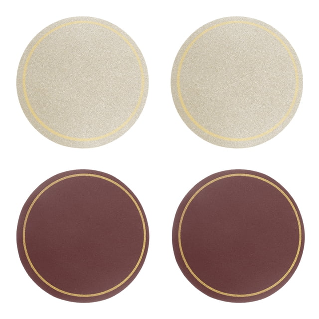 4 Pcs Posavasos de Cuero, Posavasos Redondos para Mesa de Café Regalos de Inauguración de Casa (4 Pulgadas, Rojo Vino/Copa de Champán)
