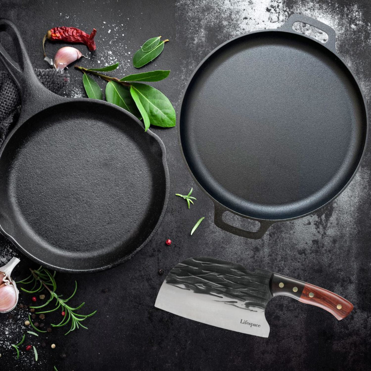 Lifespace Round Flat Cast Iron Grill Pan - 14"