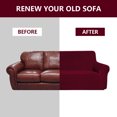 thumbnail image 4 of Golden Linens 3-Piece SlipCover Set for Sofa Loveseat Couch Arm Chair, Stretch ((4 Way)) to Fit /Slipcovers Set, Furniture Protector Cover Set, Wrinkle Free# Yafa Burgundy, 4 of 8