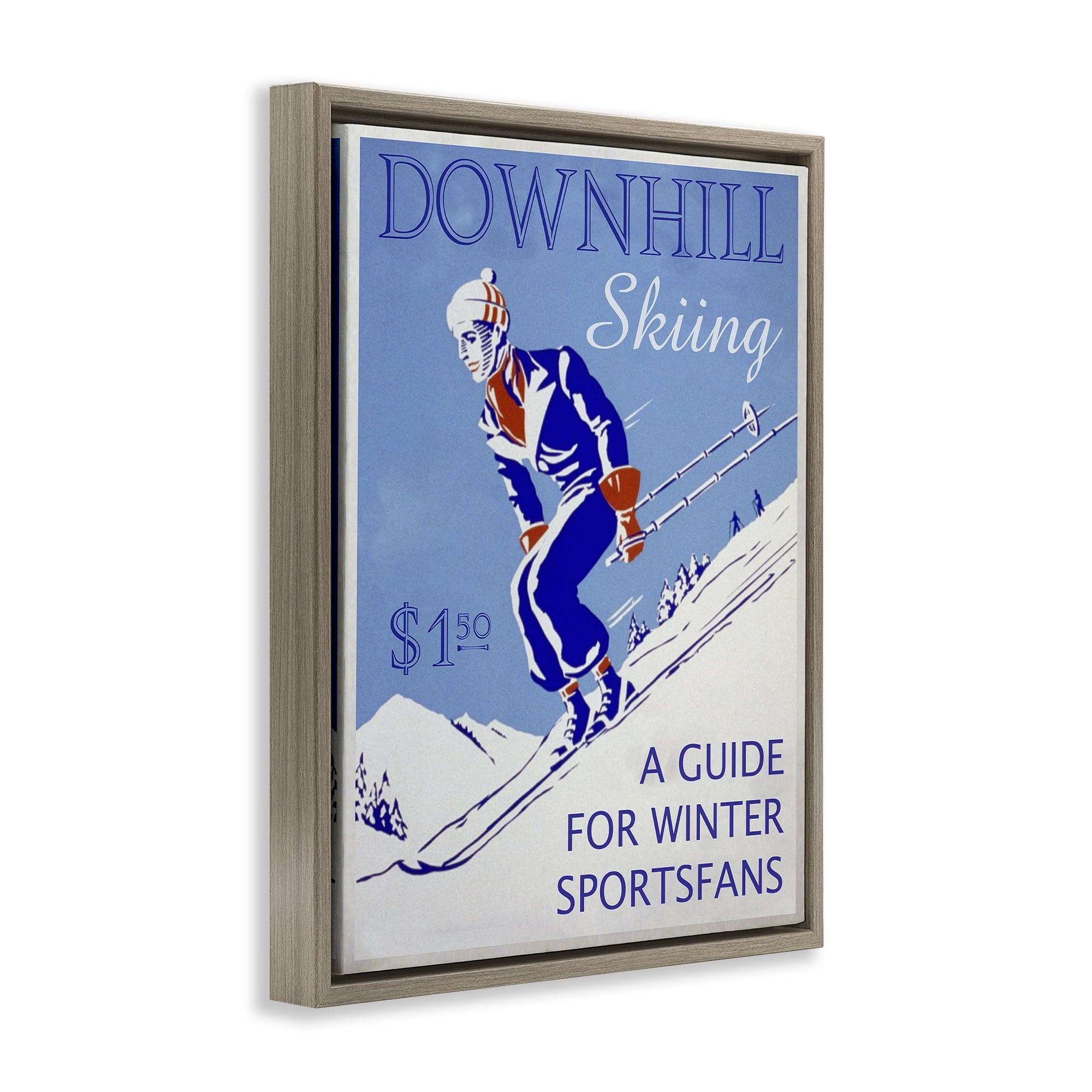 Stupell Industries Vintage Downhill Skiing Sports Painting Brown Floater Framed Canvas Art Prints Wall Art, 25 x 31