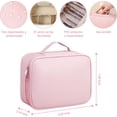 thumbnail image 3 of Cosmetiquera Para Maquillaje, Bolsa de maquillaje para viaje de gran capacidad, Cuero Impermeable, Neceser, Almacenamiento particionado de 3 capas, Ideal Para Uso Diario y Viaje (Rosa), 3 of 4