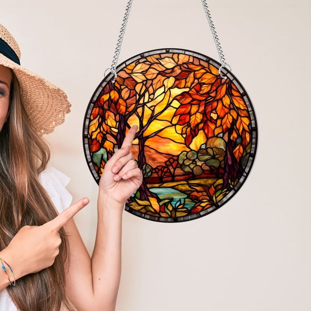 Fiudx Decoración de Hojas de Otoño, Colgante de Ventana Acrílico Colorido, Exquisito Diseño de Hojas de Arce, Fácil de Colgar con Cadena y Gancho, Ideal para Acción de Gracias y Celebraciones Festiva