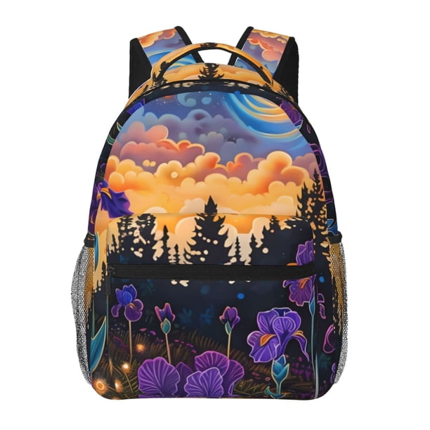 Easygdp Cosmic Irises At Twilight Mochila Ergonómica Versátil para Laptop - Múltiples Bolsillos, Correas Ajustables, Unisex para Escuela, Viajes y Actividades al Aire Libre-One Size