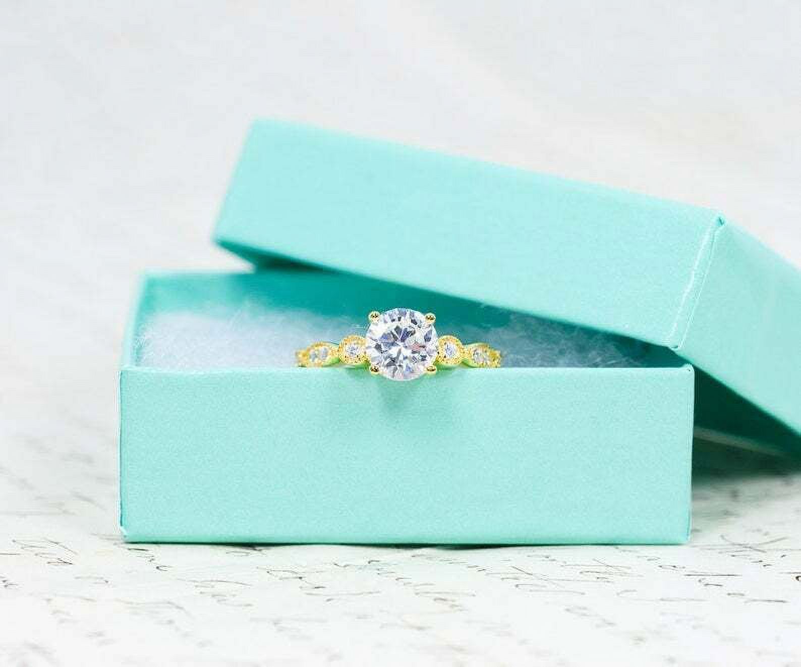 HeartsAndYou 1.55ct Round Cut Moissanite Engagement Ring for Women Milgrain Vintage Inspired 18k Yellow Gold Over Silver