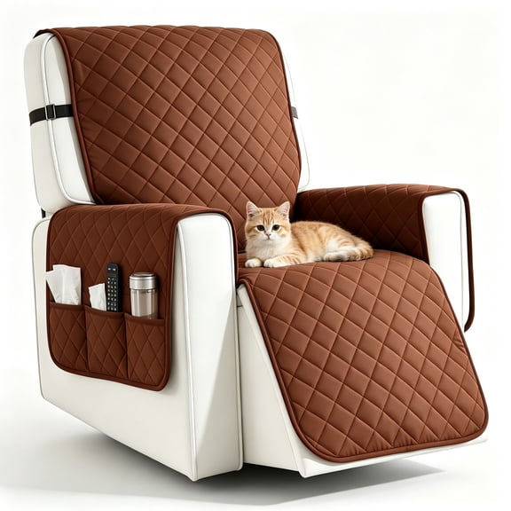 GARITIN Recliner Chair Cover, Non‑Slip Quilted Recliner Protector with Storage Pockets, Water Resistant Pet Furniture Slipcover
