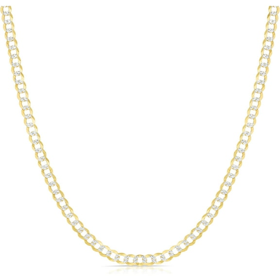 Floreo 14k Yellow Gold and White Gold 2.6mm Solid Two-Tone Pave Curb Cuban Chain Necklace