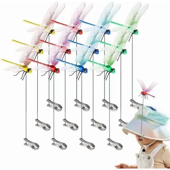 Moonsky 12-Piece 3D Artificial Dragonfly Clips, Realistic Fake Dragonfly Bug Repellent for Garden Decor, Outdoor Hats, and Plants, Keep Flies Away