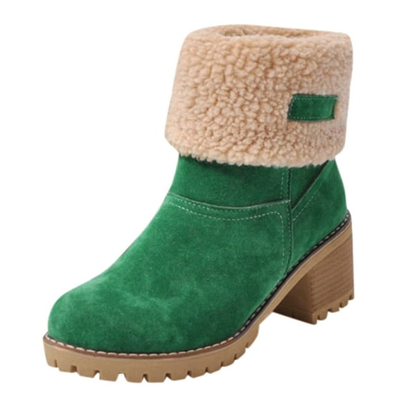 YLYL Winter Boots for Women Warm Comfortable Slip on Ankle Heel Suede Fur Lined Mid Calf Outdoor Snow Boots