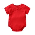 thumbnail image 2 of KPOPLK Baby Boy Striped Clothes Waffle Short Sleeve Oversized Romper Bodysuit Summer Onesie Clothing Size 9-12 Months,Red, 2 of 4