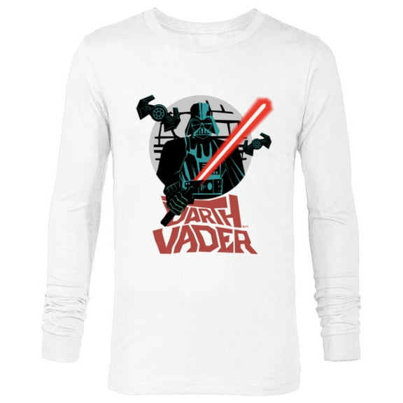 Star Wars Darth Vader with Lightsaber Block Print Style - Long Sleeve T-Shirt for Men - Customized-White