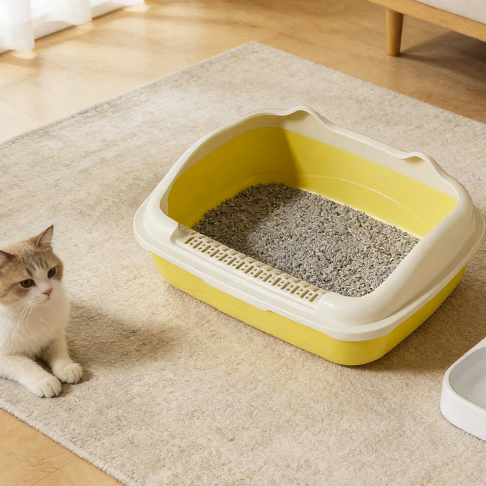 Msgweeeg Semi Enclosed High Bar Cats Litter Box Splash Proof Design with Cat Shovel Comfortable Easy Clean Home Hygiene Odor Control for Multiple Cats Modern Practical Pet Supplies