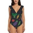 thumbnail image 5 of Hypno Veggies One Piece Swimwear One Shoulder Ruffle Swimsuit Women Backless Bathing Suit Hypno Hypnosis Veggies Vegetable, 5 of 5