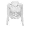 thumbnail image 3 of Tittly Button Down Shirts Womens Shirts Women's Long Sleeve Button Down Ruched Crop Top Shirts Going Out Tops Slim Tops Going Out Tops Long Sleeve Shirts for Women White XL, 3 of 6