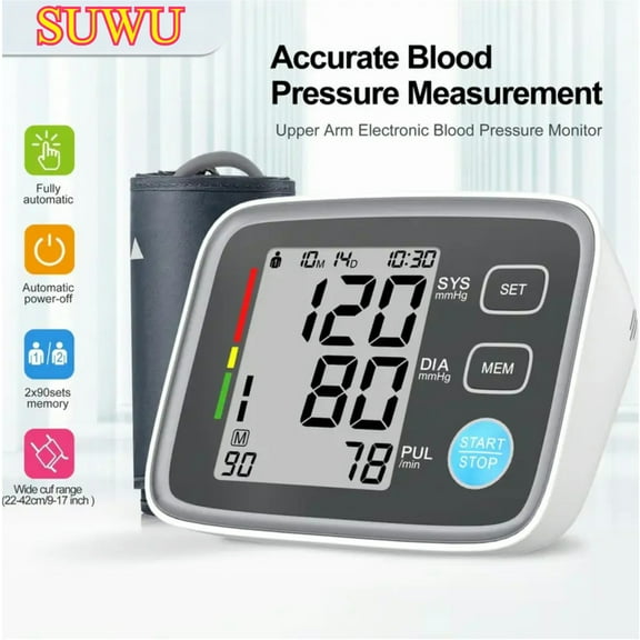 SUWU Upper Arm Blood Pressure Monitor for Home Use 2 Cuff Sizes, 9-17'' & 13-21''Extra Large BP Cuff Automatic Digital Blood Pressure Machine 2 Users 180 Memories USB Cable