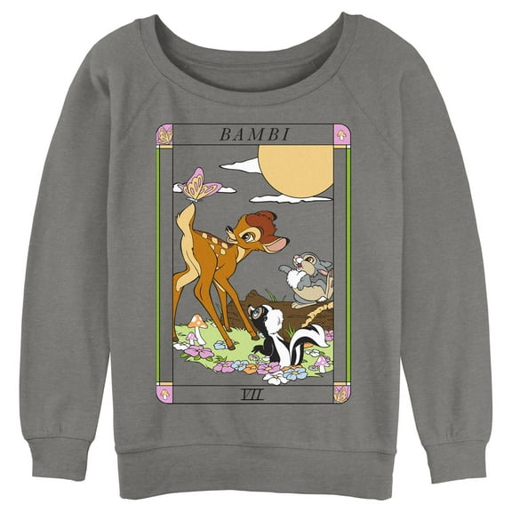 Junior's Bambi Tarot Card Scene Sweatshirt Gray Heather Large