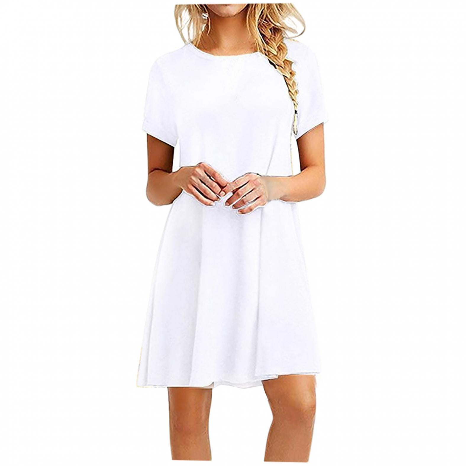 Robe Uni Basique Robe T-shirt Femme Courte, Décontractée