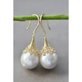 thumbnail image 4 of K-KED 14mm White Round Edison Keshi Pearl Dangle Earring CZ, 4 of 4