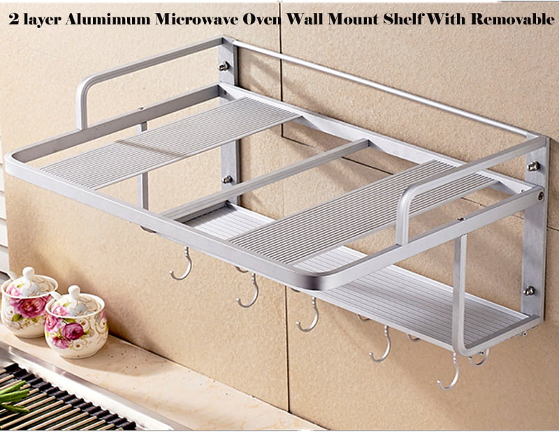 Interbuying 2 layer Alumimum Microwave Wall Mount Shelf Removable