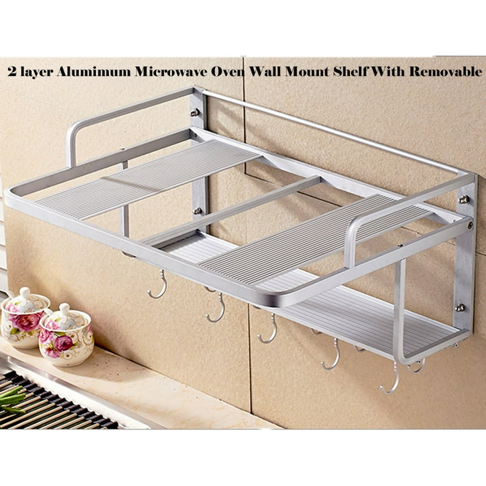 Interbuying 2 layer Alumimum Microwave Wall Mount Shelf Removable