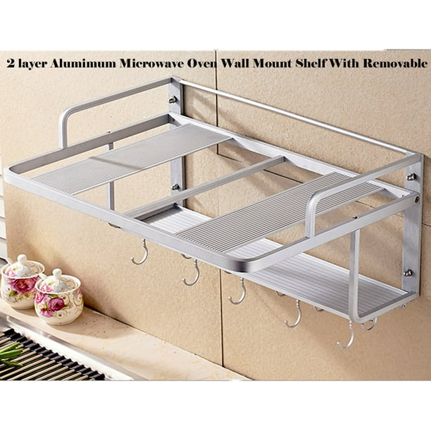 Interbuying 2 layer Alumimum Microwave Wall Mount Shelf Removable
