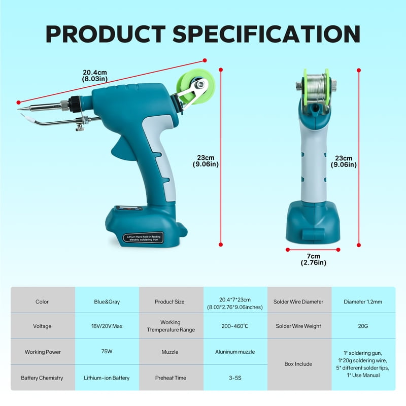 75W Electric Solder Gun Cordless Soldering Iron Kit with Digital Display Fast Welding Tools for Ma*kita 18V Battery