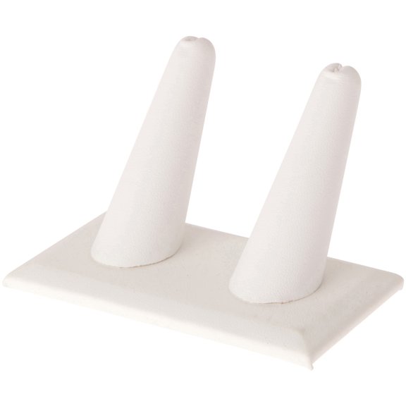 Plymor White Faux Leather Ring Finger Display, Double on Rectangular Base, 3.625" W x 2.125" D x 2.25" H (Pack of 2)