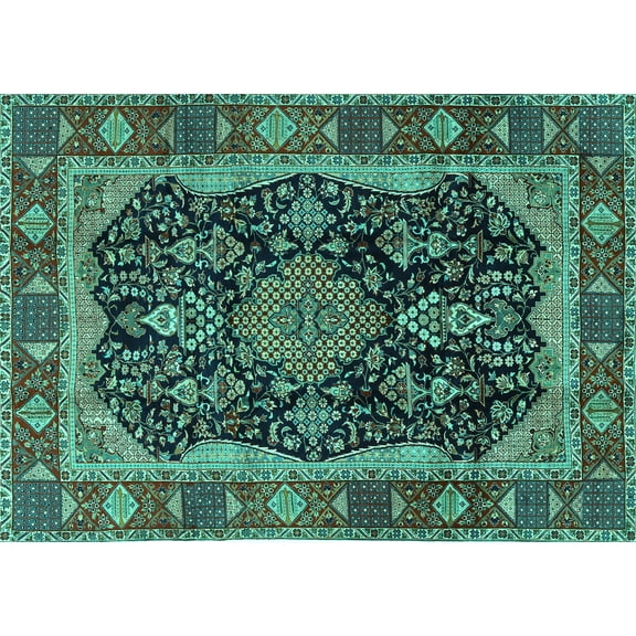 Ahgly Company Machine Washable Indoor Rectangle Persian Turquoise Blue Traditional Area Rugs, 5' x 7'